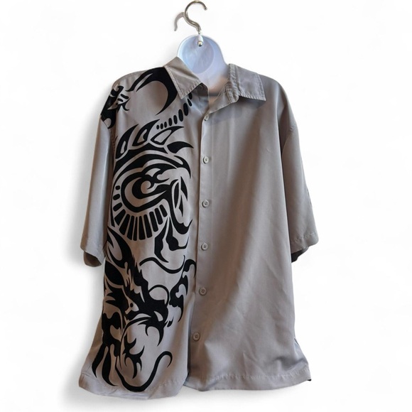 JNCO Gray and Black Casual Button Down Shirt with Tribal Design - Picture 1 of 7